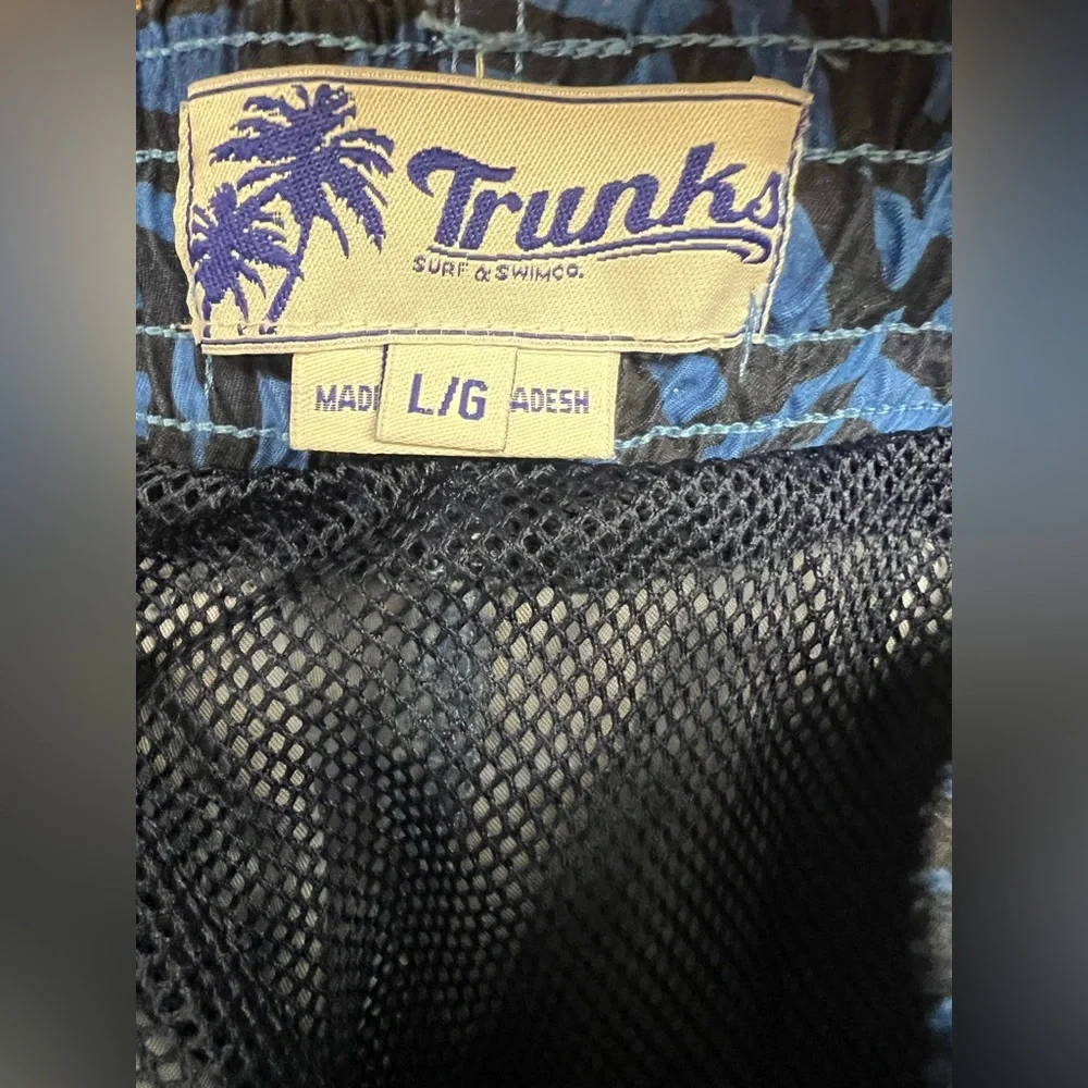 Trunks- Men's Blue Geometric Swim Shorts, Size:‎ Large
